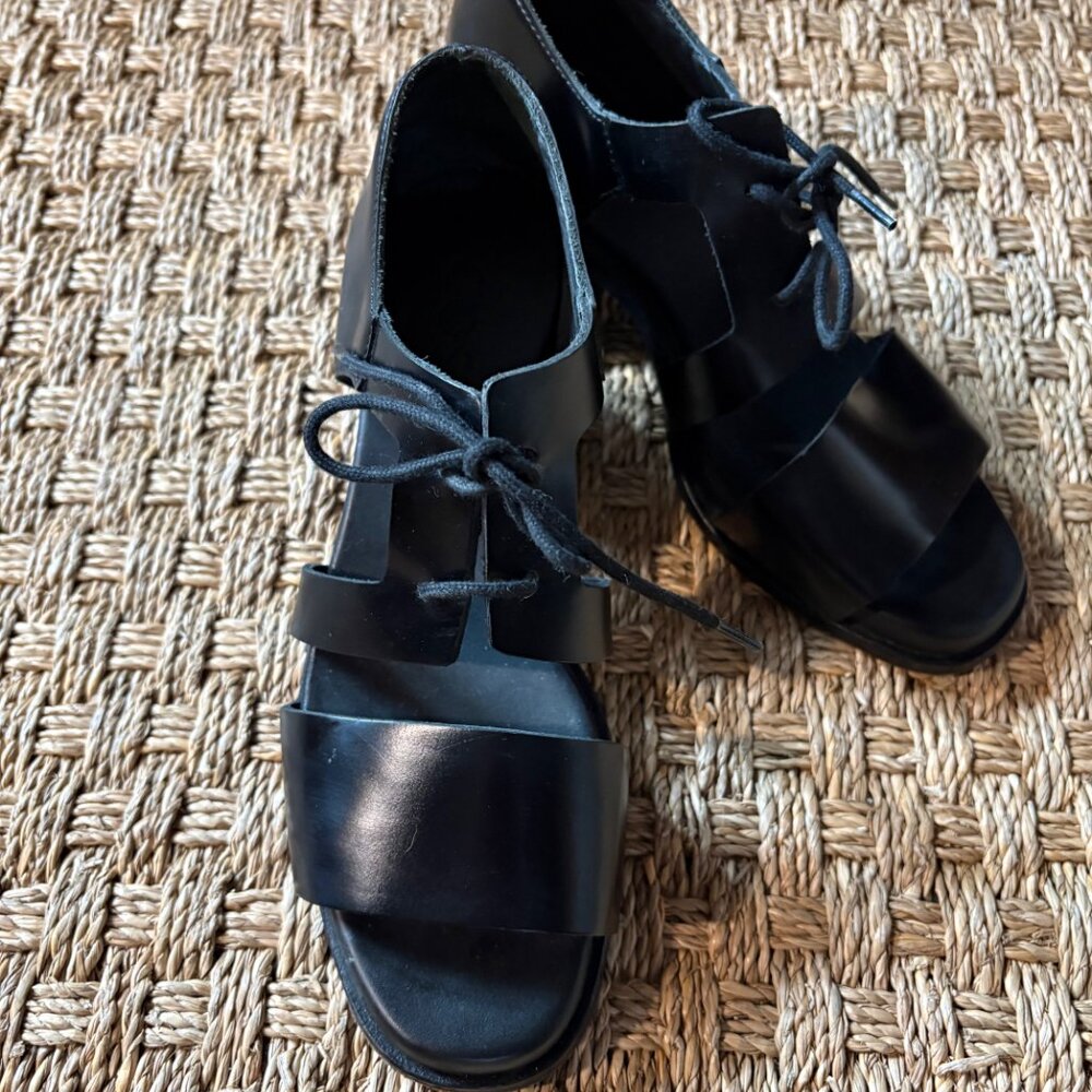 Fabulous COS cut out black leather sandals with block heels. EU size 40
